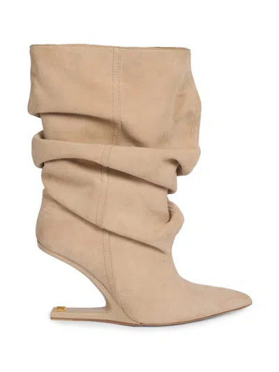 Balmain Women's 95mm Draped Suede Sculptural Ankle Boots In Neutral