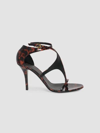 Balmain Women's 95mm Tortoiseshell-print Patent-leather Sandals In Brown