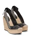Balmain Alex Monogram Ankle-tie Wedge Espadrilles In Black