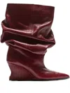 Balmain Women Ankle Boot Wedge-textured Leather In Burgundy