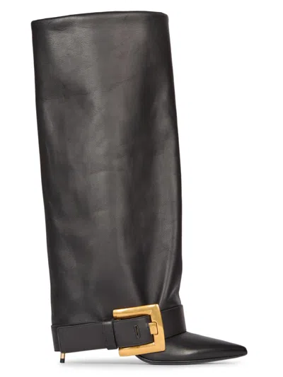 Balmain Women's Anthe 75mm Leather Knee-high Boots In Black