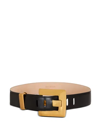 Balmain Women "anthem" 4,5cm Calfskin Belt In Black