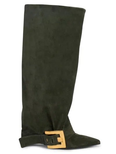 Balmain Women's Anthem 75mm Suede Knee-high Boots In Black