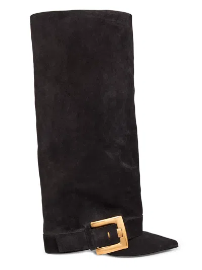 Balmain Women's Anthem 75mm Suede Knee-high Boots In Black