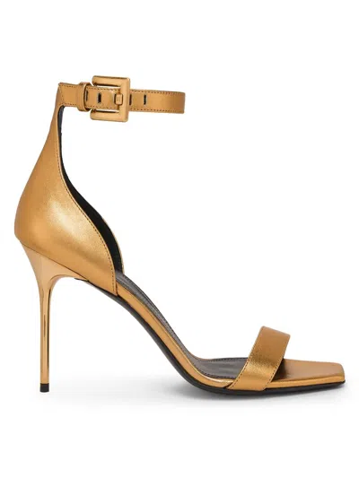 Balmain Women's Anthem 95mm Leather Sandals In Gold