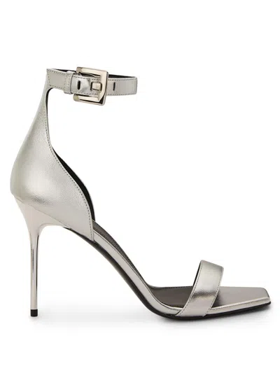 Balmain Women's Anthem 95mm Leather Sandals In Silver