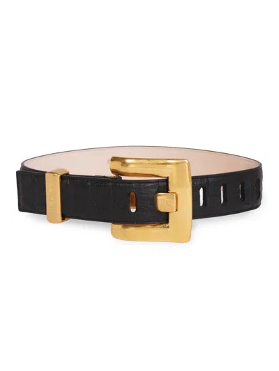 Balmain Women's Anthem Croc-embossed Leather Belt In Black