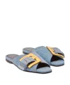 Balmain Anthem Cotton Denim Flat Sandals In Blue