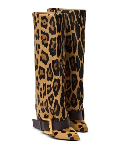 BALMAIN WOMEN'S ANTHEM LEOPARD PRINT LEATHER BOOTS