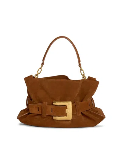 Balmain Women's Anthem Medium Suede Shoulder Bag In Brown
