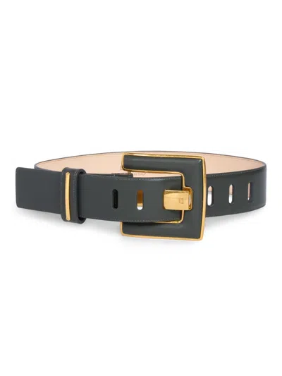 Balmain Anthem Calfskin Leather Belt In Green