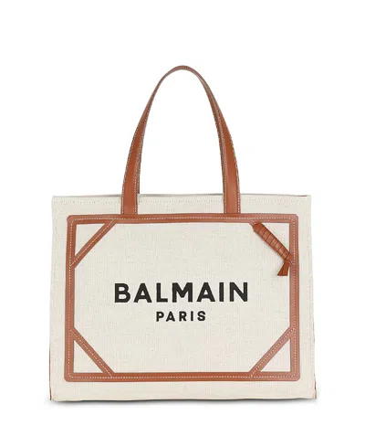 BALMAIN WOMEN'S B-ARMY 42 CANVAS TOTE BAG WITH LEATHER DETAILS