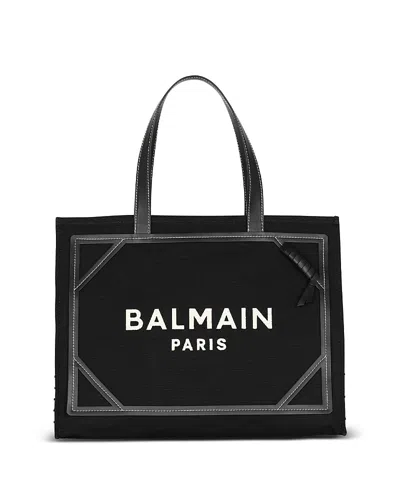 BALMAIN WOMEN'S B-ARMY 42 MONOGRAM CANVAS AND LEATHER TOTE BAG