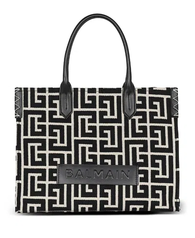 Balmain Women's B-army 42 Monogram Jacquard And Leather Tote Bag In Black
