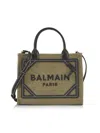 Balmain B-army Small Canvas Tote Bag In Khaki Noir
