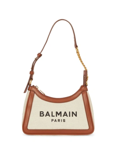 Balmain Women's B-army Leather-trimmed Canvas Shoulder Bag In Natural