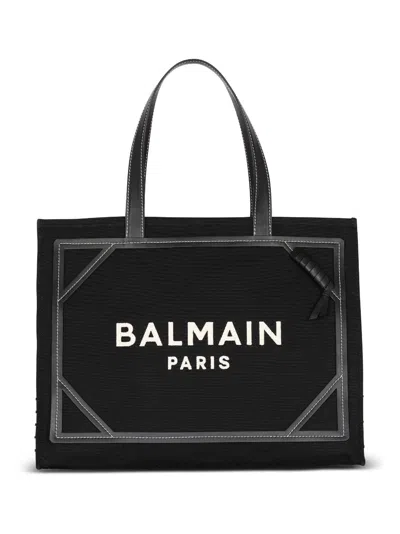BALMAIN WOMEN'S B-ARMY MEDIUM CANVAS AND LEATHER TOTE BAG