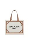Balmain B-army 42 Canvas Tote Bag With Leather Details In White