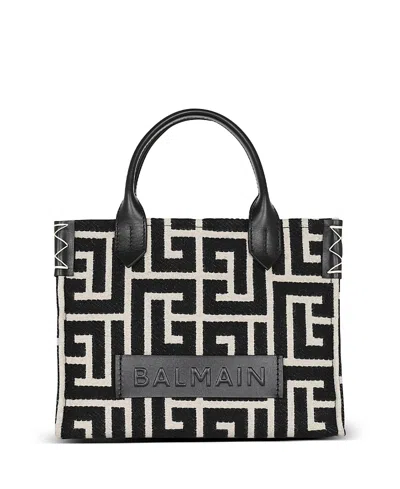 Balmain B-army Monogrammed Jacquard And Leather Tote Bag In Black