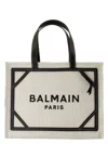 Balmain B-army Medium Shopper Tote Bag In Raffia And Leather