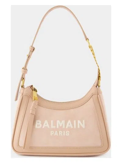 Balmain Women's B-army Shoulder Bag-suede Leather&logo In Nuderose