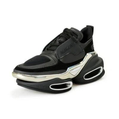 Pre-owned Balmain Women's "b Bold" Canvas & Leather Athletic Sneakers Shoes Us 7 Eur 37 In Black