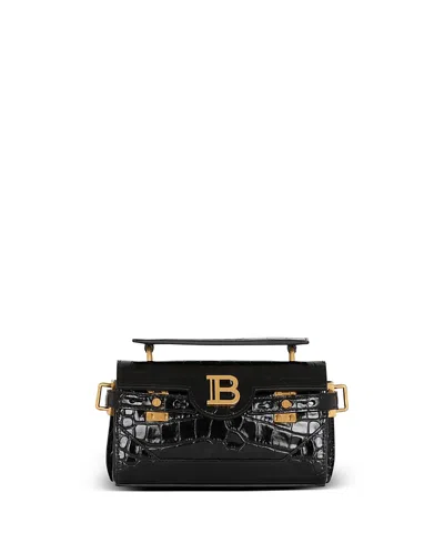 Balmain Women's B-buzz 19 Bag In Crocodile-print Leather In Black