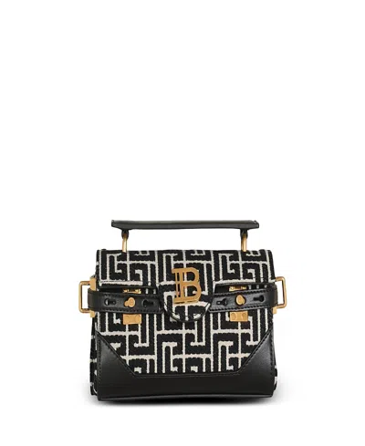Balmain Women's B-buzz 19 Leather Bag With Jacquard Monogram In Black