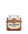 Balmain Bbuzz 22 Top-handle Bag In Canvas And Leather In Beige