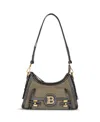 Balmain B-buzz Hobo Bag In Leather And Canvas In Khaki
