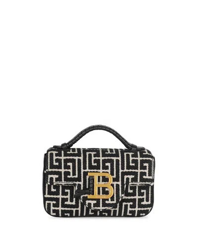Balmain Women's B-buzz Mini Monogrammed Jacquard Bag In Black