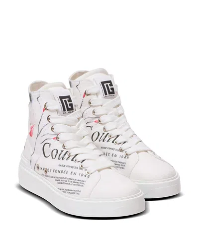 Balmain Women's B-court High-top Trainers With Beauty Print In White