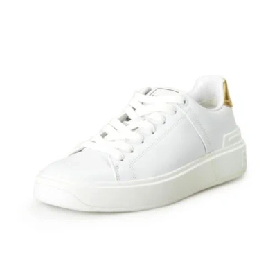 Pre-owned Balmain Women's "b Court" Leather Athletic Sneakers Shoes Us 7 Eur 37 In White/gold