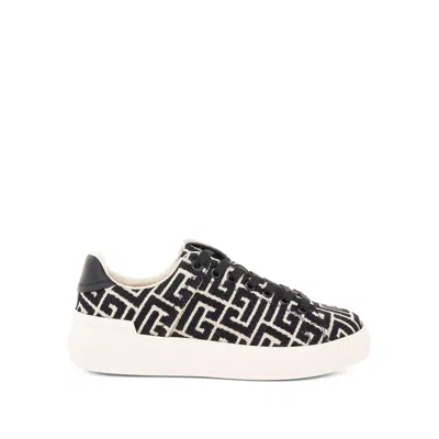 Balmain Women's B-court Monogram Jacquard Sneakers In Ivory/black
