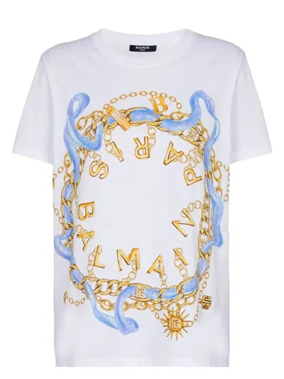 BALMAIN WOMEN'S BALMAIN PARIS CHAIN PRINT T-SHIRT