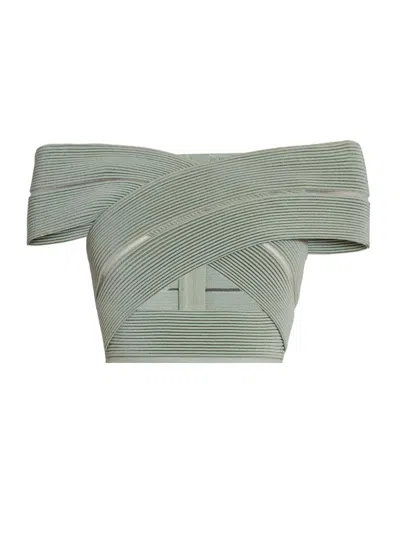 Balmain Women's Bandage Off-the-shoulder Top In Green