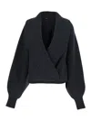 Balmain Oversized Ribbed Knit Pullover With Shawl Collar In Black
