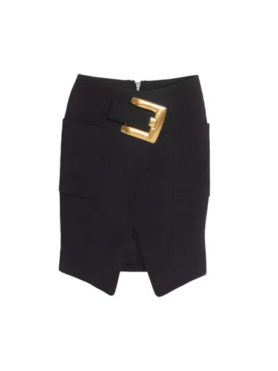 Balmain Grain De Poudre Belt-detail Mini Skirt In Black