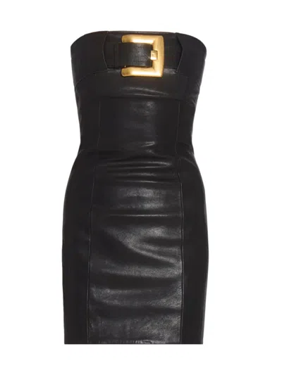 Balmain Women's Belt-detail Leather Sleeveless Minidress In Black