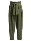 Balmain Belted Pleated Cotton And Linen-blend Twill Tapered Pants In Green