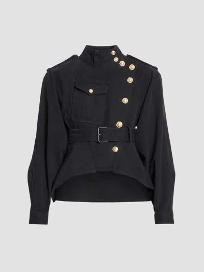 Balmain Women's Belted Fitted Denim Pilot Jacket In Noir