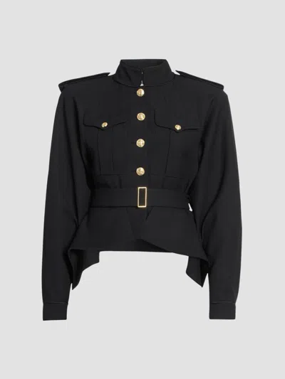 BALMAIN WOMEN'S BELTED FITTED WOOL GABARDINE JACKET