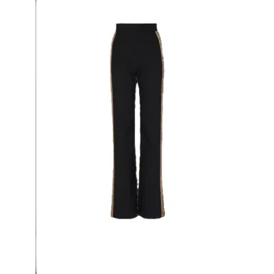 Balmain Women's Black Gold Embroidered Wide-leg Trousers In ["black","gold Tone","multi-color"]