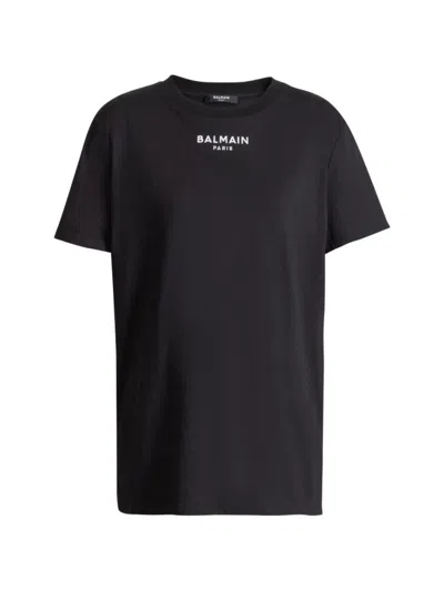 Balmain Women Black Logo Crew Neck T-shirt In Blue