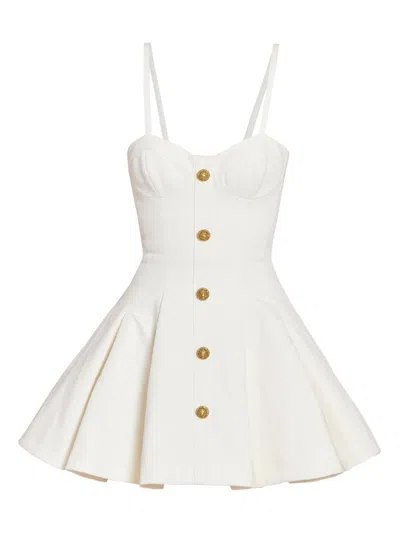 Balmain Quilted Denim Bustier Mini Dress In Neutral