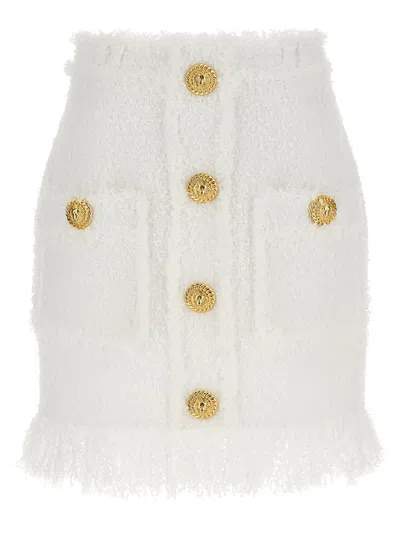 Balmain Women Button Tweed Skirt In White