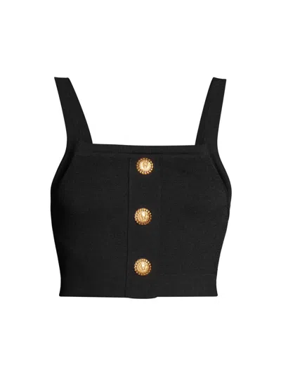 Balmain Women's Button-detail Square Neck Crop Top In Black