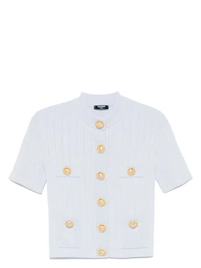 Balmain Women's Buttoned Crewneck Cardigan In White