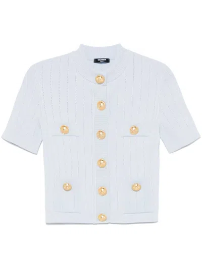 Balmain Short Sleeve Buttoned Pocket Knit Cardigan In White