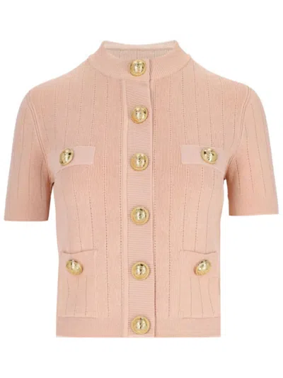 Balmain Women Buttoned Crewneck Cardigan In Pink